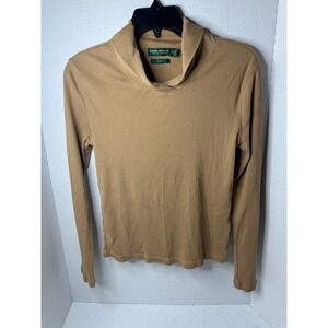 Lauren Jeans‎ Co. Ralph Lauren Premium Ribbed Knit Turtleneck Top Brown Tan Med